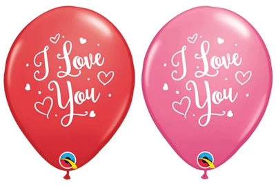 11 Inch I Love You Hearts Script Latex Balloons 50pk