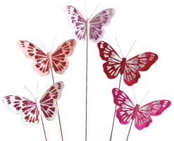 4 inch Heart Glitter Feather Butterfly Decorative Pick 12pk