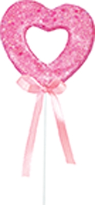 3 Inch Pink Glitter Open Heart Decorative Pick 6pk