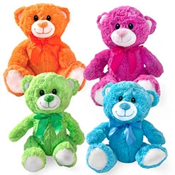 9.5 Inch Bright Color Plush Bears 4 pk