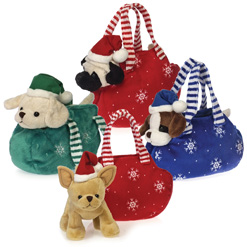 6 Inch Holiday Plush Dogs in Purses 4pk