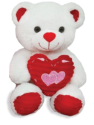 10 Inch Plush White Bear with Corduroy Heart