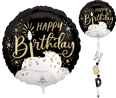 69 Inch x 24 Inch AirWalkers Birthday Black Silver Gold Balloon