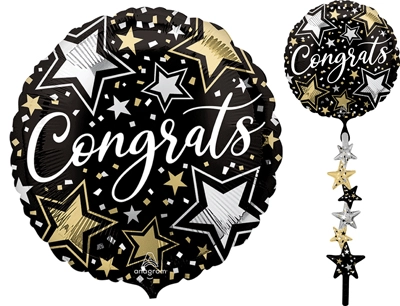 67 Inch x 24 Inch AirWalkers™ Congrats Black Silver Gold Balloon