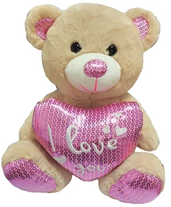 10 Inch Plush Bear with Pink Sequin Heart