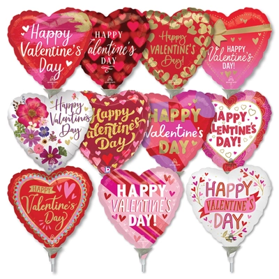 4 Inch Valentine Pre-Inflated Micro Sticks Balloons ProfitPak 30pk