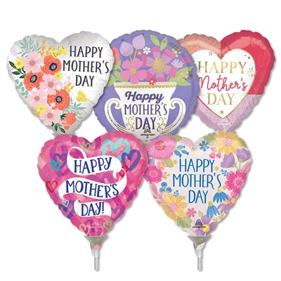 4 Inch Mother's Day Pre-Inflated Micro Stick Balloons ProfitPak 30pk