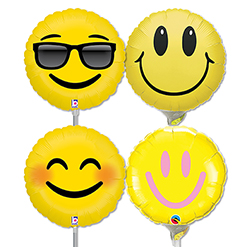 9 Inch Mini Smiley & Emoticon Pre-inflated Stick Balloons ProfitPak 30pk