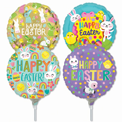 9 Inch Easter Pre-inflated Mini Stick Balloons ProfitPak 30pk