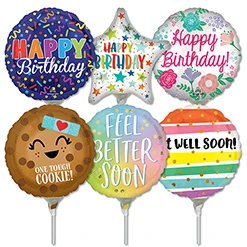 9 Inch Birthday & Get Well Pre-Inflated Mini Stick Balloons ProfitPak 30pk