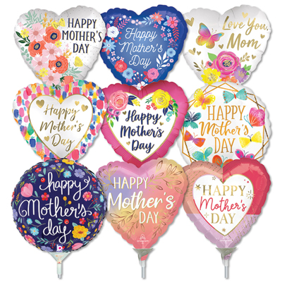 9 Inch Mother's Day Pre-Inflated Mini Stick Balloons ProfitPak 30pk