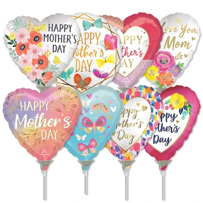 9 Inch Mother's Day Pre-Inflated Mini Stick Balloons ProfitPak 30pk