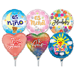 9 Inch Spanish Messages Pre-Inflated Mini Stick Balloons ProfitPak 30pk