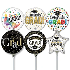 9 Inch Graduation Pre-Inflated Mini Stick Balloons ProfitPak 30pk