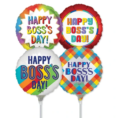 9 Inch Boss's Day Pre-Inflated Mini Stick Balloons ProfitPak 30pk