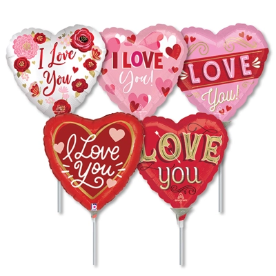 9 Inch Love Pre-Inflated Mini Stick Balloons ProfitPak 30pk