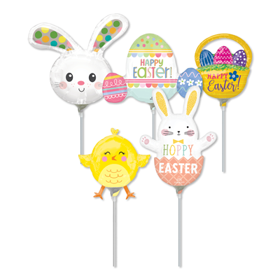 14 Inch Easter Pre-Inflated Minishape Stick Balloons ProfitPak 16pk