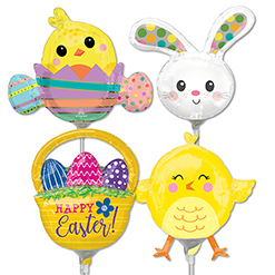 14 Inch Easter Pre-Inflated Minishape Stick Balloons 16pk