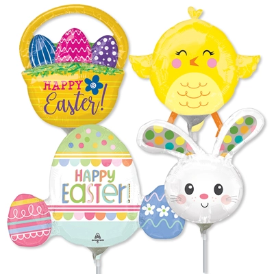 14 Inch Easter Pre-Inflated Minishape Stick Balloons 16pk