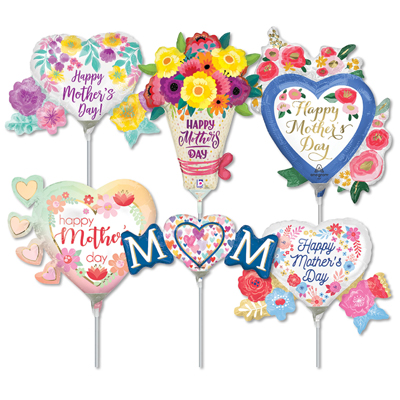 14 Inch Mom Pre-Inflated Minishape Stick Balloons ProfitPak 16pk