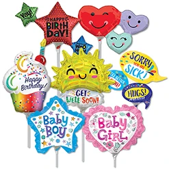 14 Inch Everyday Message Pre-Inflated Minishape Stick Balloons ProfitPak 16pk