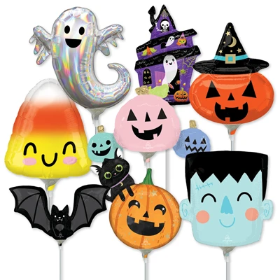 14 Inch Halloween Pre-Inflated Minishape Stick Balloons ProftPak 16pk