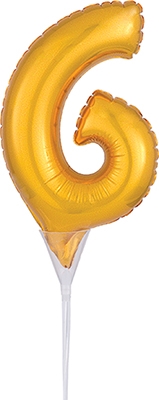 6 Inch Gold Air Fill Cake Number Pick 6 Balloon