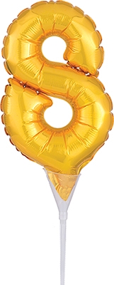6 Inch Gold Air Fill Cake Number Pick 8 Balloon