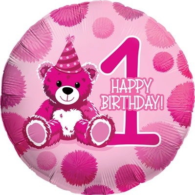 Std First Birthday Pink Bear Balloon