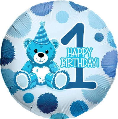 Std First Birthday Blue Bear Balloon