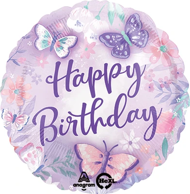 Std Happy Birthday Floral Flutters Balloon