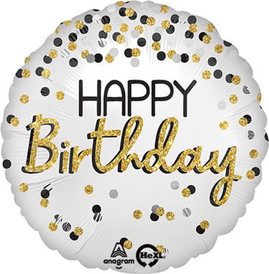 Std Birthday Black Silver Gold Confetti Balloon