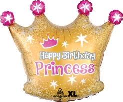 18 Inch Std Shape Birthday Princess Gold Crown Balloon
