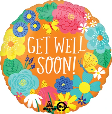 Std Get Well Orange Floral Balloon