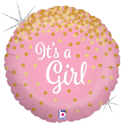 Std Glittering It's A Girl Holographic Balloon