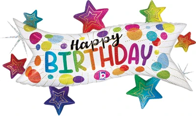 37 Inch Birthday Banner Stars Holographic Balloon