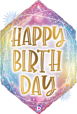 30 Inch Birthday Opal Pastel Geo Holographic Balloon