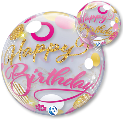 22 Inch Birthday Pink & Gold Dots Bubble Balloon