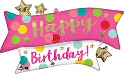 38 Inch Birthday Satin Pink Confetti Banner Balloon