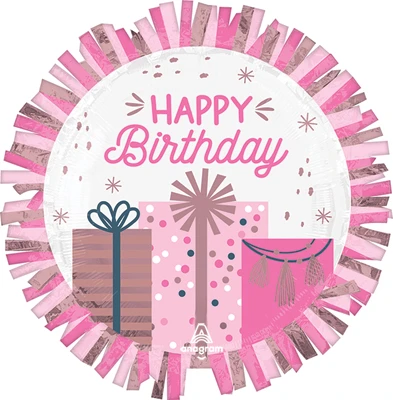 24 Inch Birthday Pastel Pink Gifts with Fringe Balloon