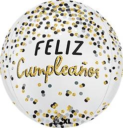 Orbz Birthday Black Silver Gold Feliz Cumpleanos Balloon