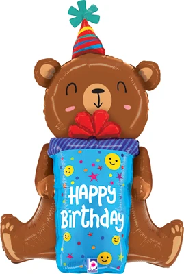 34 Inch Birthday Smiley Gift Bear Balloon