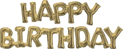 44 Inch Happy Birthday Air-Fill White Gold Block Phrase Balloon Kit