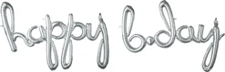 76 Inch Happy Bday Air Fill Silver Script Phrase Balloon Kit