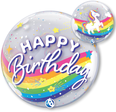 22 Inch Birthday Rainbow Unicorns Bubble Balloon