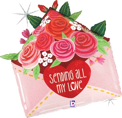 25 Inch Sending Love Roses Envelope Holographic Balloon