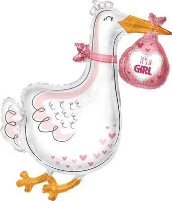 36 Inch It's A Girl Stork Balloon