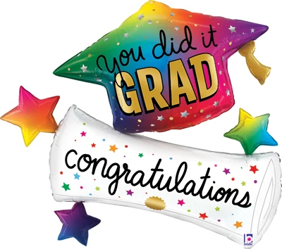 35 Inch Graduation Rainbow Cap & Diploma Balloon