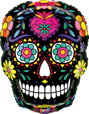 22 Inch Day of Dead Mighty Bright Black Sugar Skull Balloon