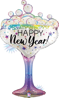 37 Inch New Year Champagne Glass Opal Holographic Balloon